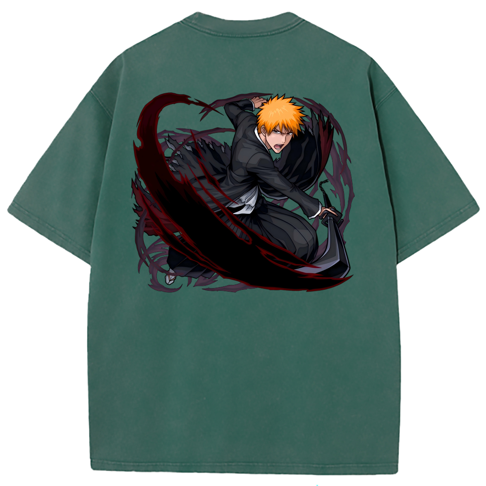 （画像用） ブリーチ 黒崎一護（くろさき いちご）BLEACH Kurosaki Ichigo 綿100% ヴィンテージ風 半袖Tシャツ（背面プリント）